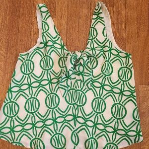 Maeve for Anthropologie Green and White Top